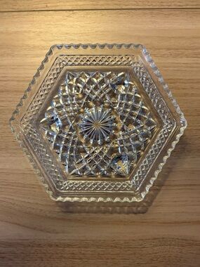 Clear Hexagonal Pressed Glass Decorative Tray - White/Clear